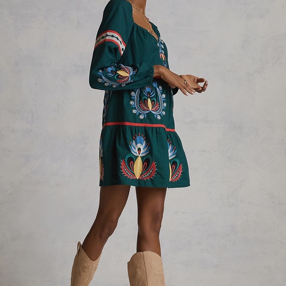 Anthropologie Let Me Be Embroidered Tunic Dress Boho Bohemian Size L - Picture 3 of 4